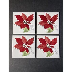 POINSETTIA 4 3/8" Ceramic Tile Coasters Set Of 4 Mary Lou Goertzen Christmas Box